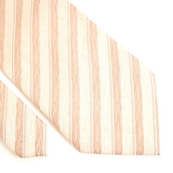 Renzo Tan Woven Long Striped Wide Silk Tie‎ - Picture 1 of 6